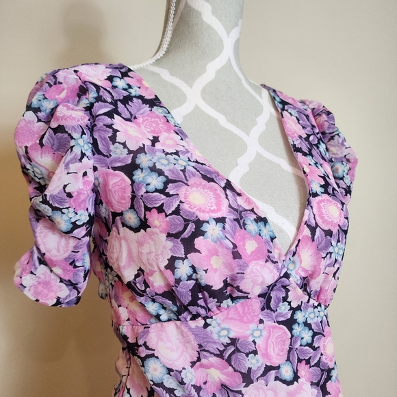 Sexy Floral Puffed Sleeve Dress Pink Size Small Barbiecore Coquette - Picture 3 of 12